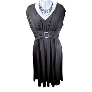 Chic Formal Black Drape Dress with Faux Sash